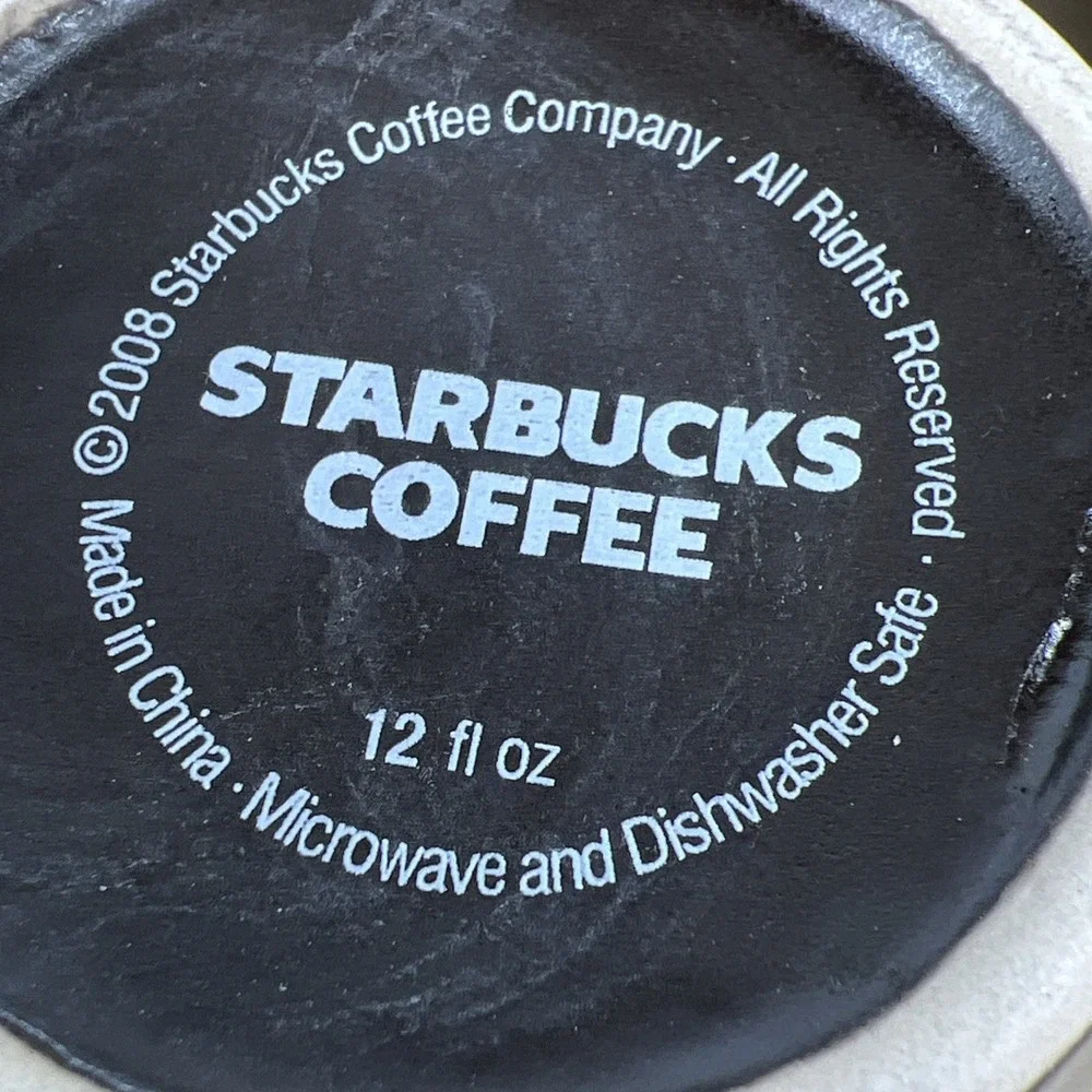 Starbucks Coffee 2008 Brown Ceramic Mugs 12 oz Set of 2 Logo Coffee Cups